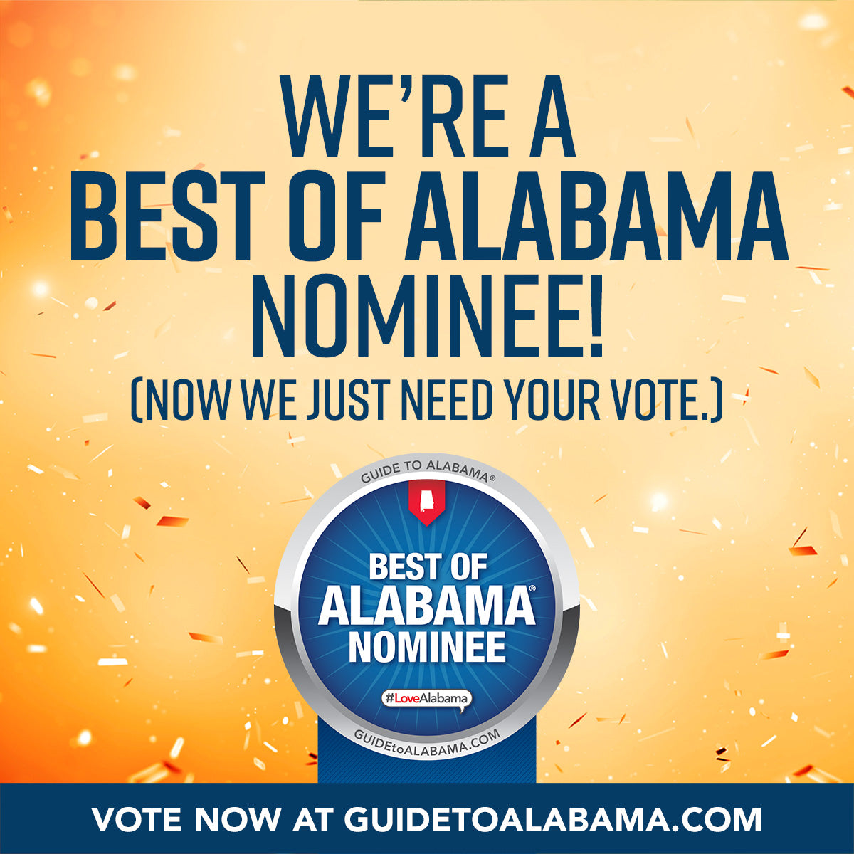 Promotional graphic for 'Best of Alabama' nominee with call to action on a gradient background